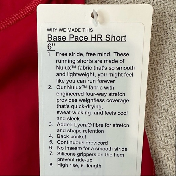 Lululemon Base Pace High Rise Shorts Dark Red 12 NWOT Rare - Picture 5 of 5